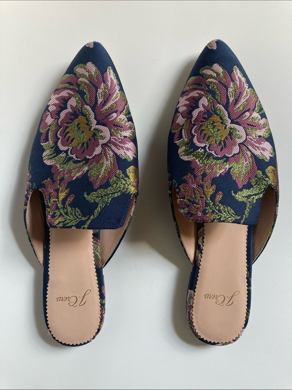 J Crew Pointed-toe slides in floral brocade Size 7.5